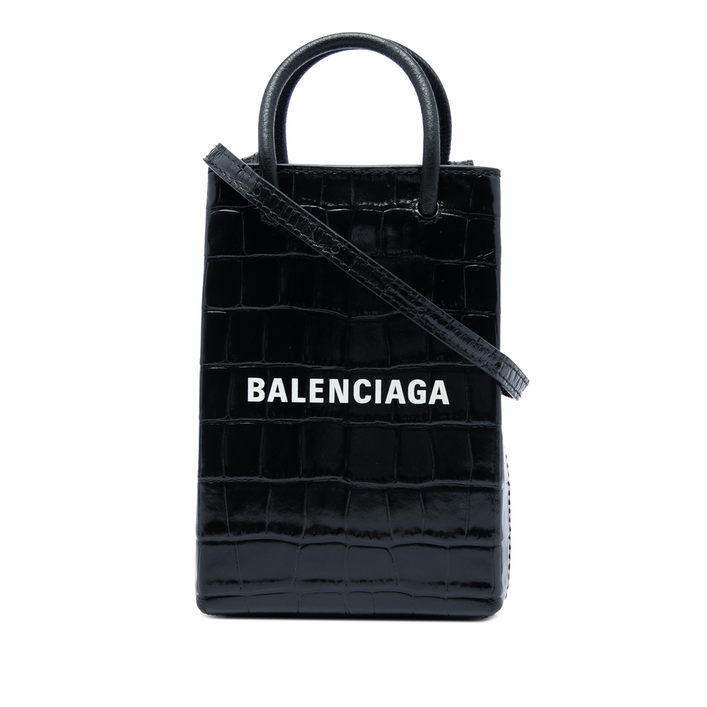 Pre-Loved Balenciaga Mini Croc Embossed Leather Shopping Phone Holder